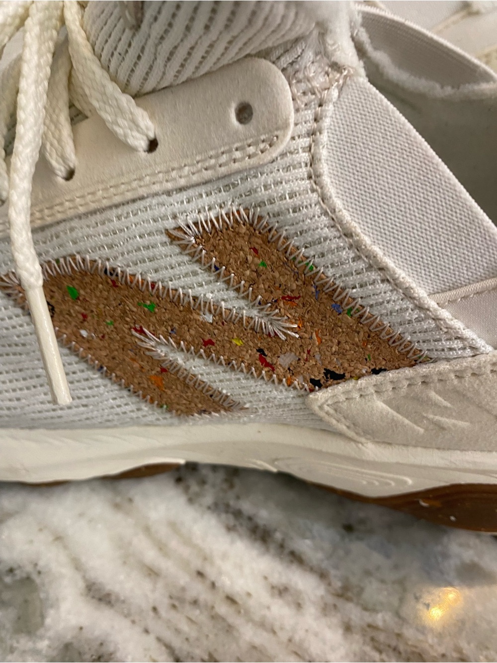 New Balance Women's Cream Knit Sneakers with Tan Accent - Picture 2 of 8